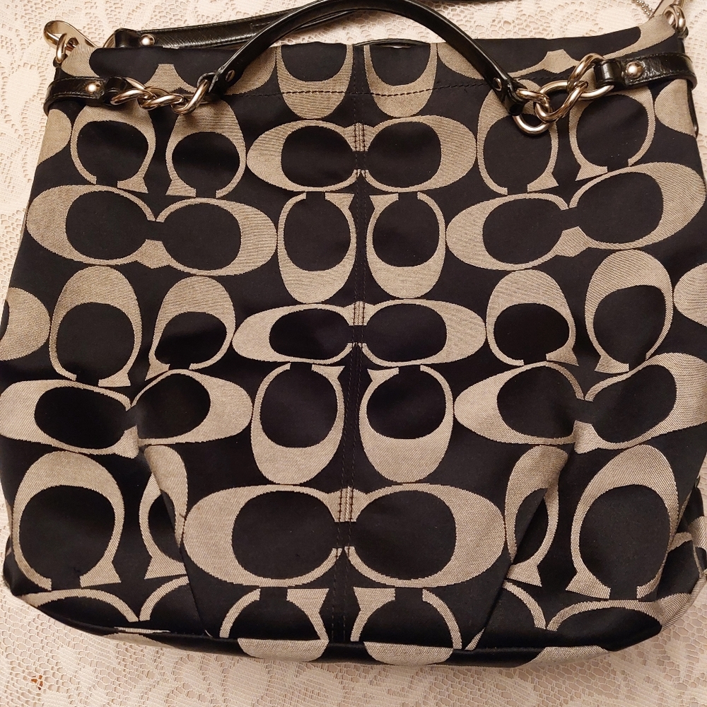 Coach Signature Tote/Purse with Chain-Trim Handles